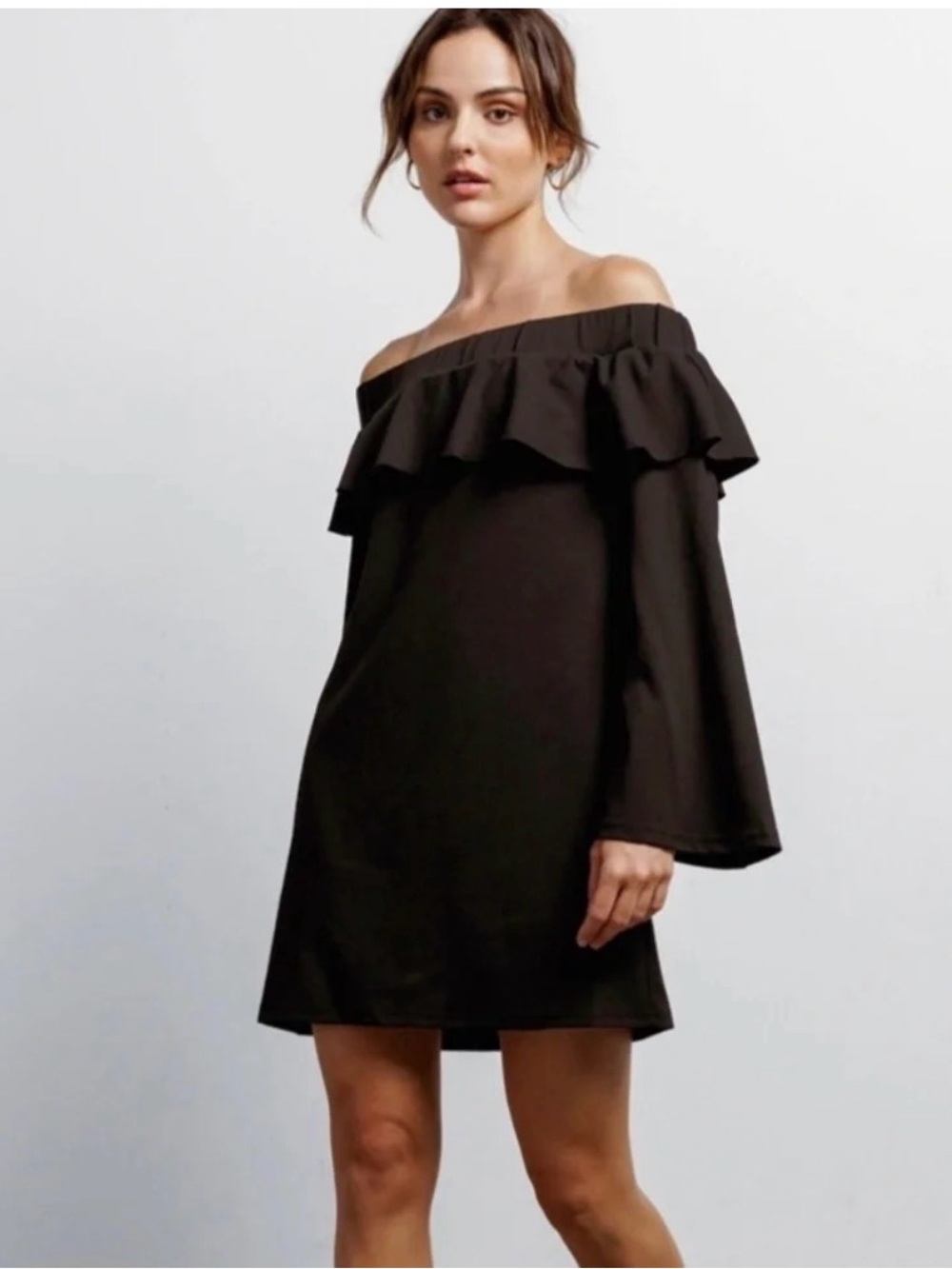 Sugarlips Black Off-Shoulder Ruffle Bell Sleeve Shift Dress Large Fits Up To 14